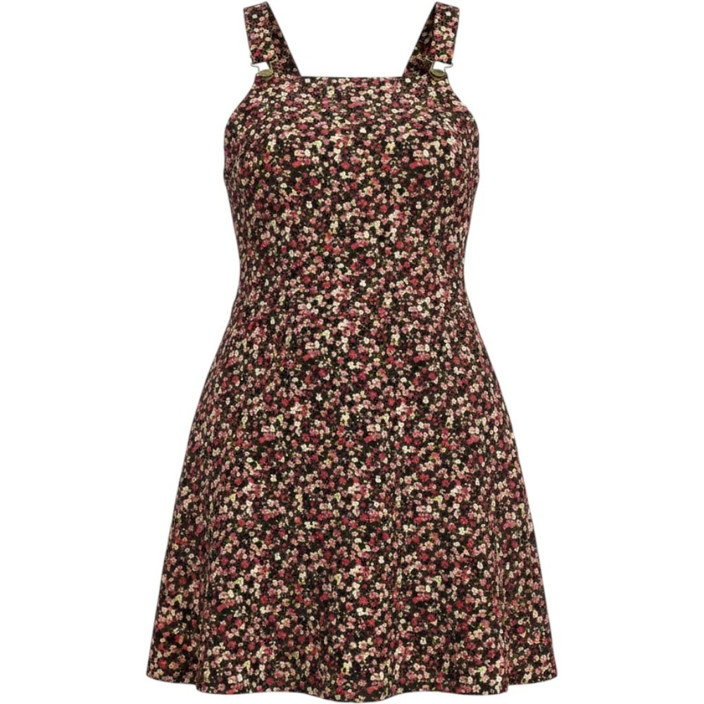 Love Olive Co Pinafore Dress Small Black Floral Corduroy Jumper Mini Pocket